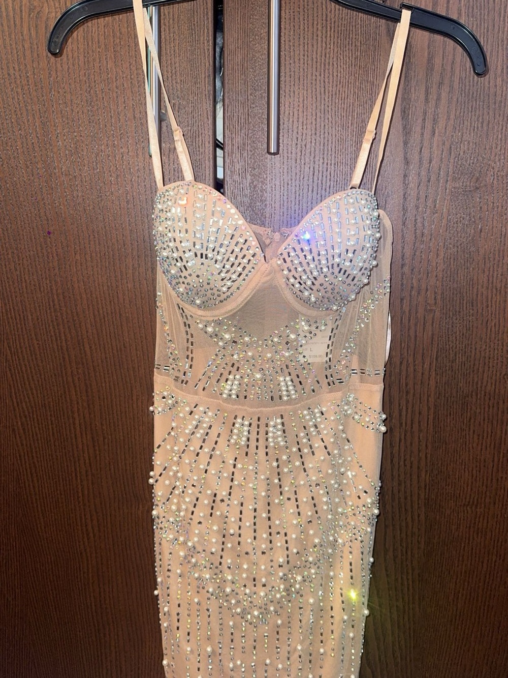 Embellished Nude Beaded Bodycon Dress